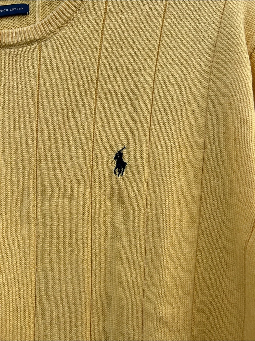 Polo by Ralph Lauren Yellow Ribbed Crewneck Sweater with Embroidered Pony Logo